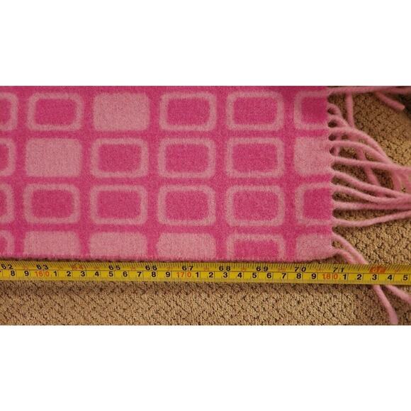 Harrods Knightsbridge Winter Lambswool Scarf Pink Print Fringe 71" X 10" Womens - Picture 9 of 9